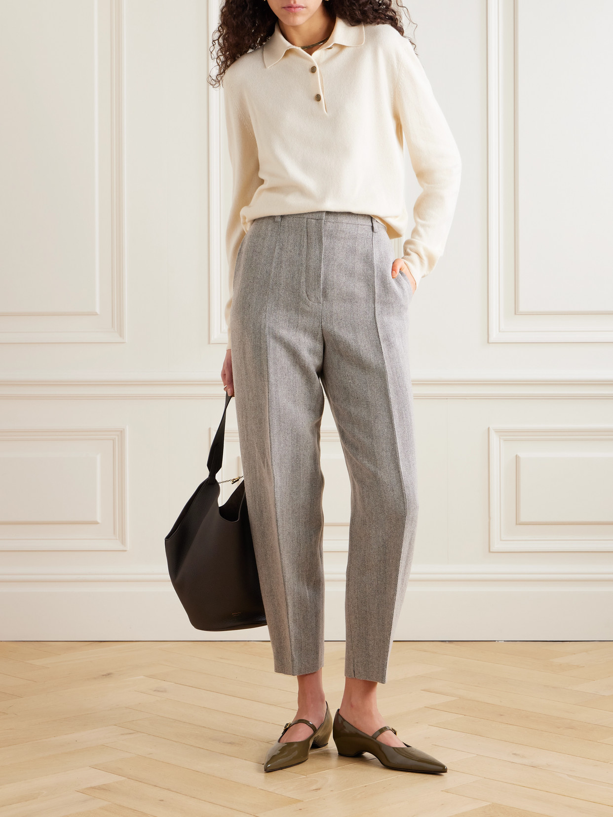 Loro Piana Dan Cropped Linen, Wool And Cashmere-blend Tapered Pants In Gray