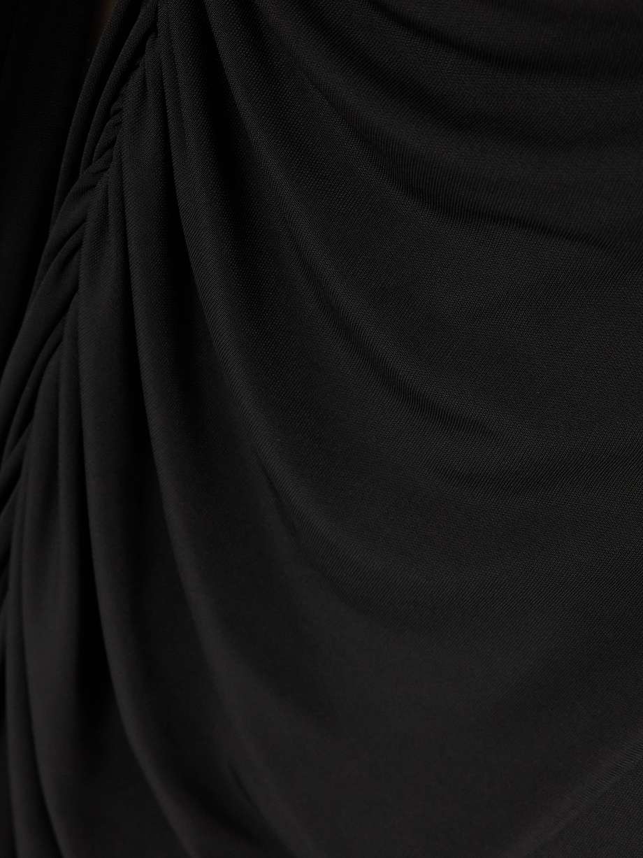 asymmetric cutout ruched stretch-jersey midi dress