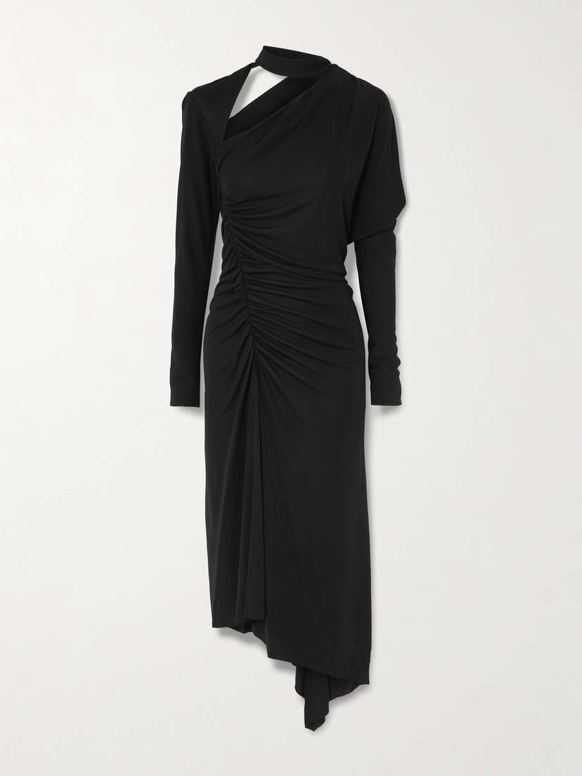 Victoria Beckham Asymmetric Cutout Ruched Stretch-jersey Midi Dress