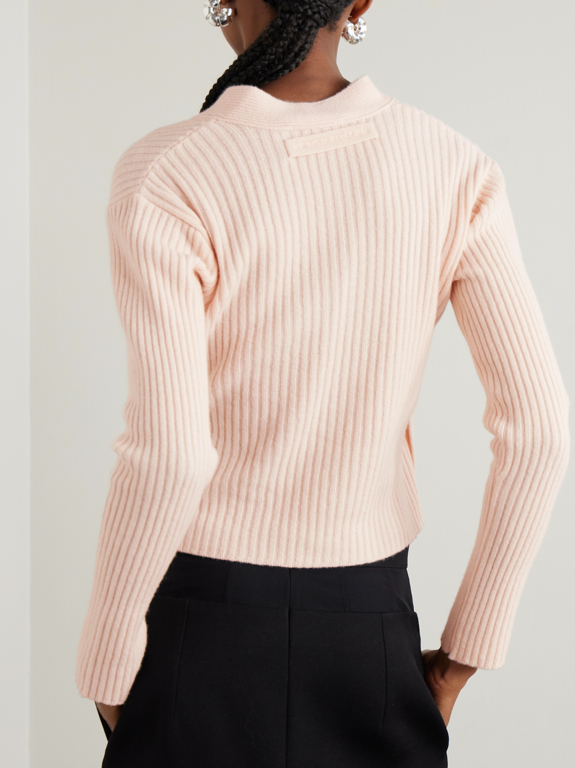 Victoria Beckham Wrap-effect ribbed wool and cashmere-blend cardigan
