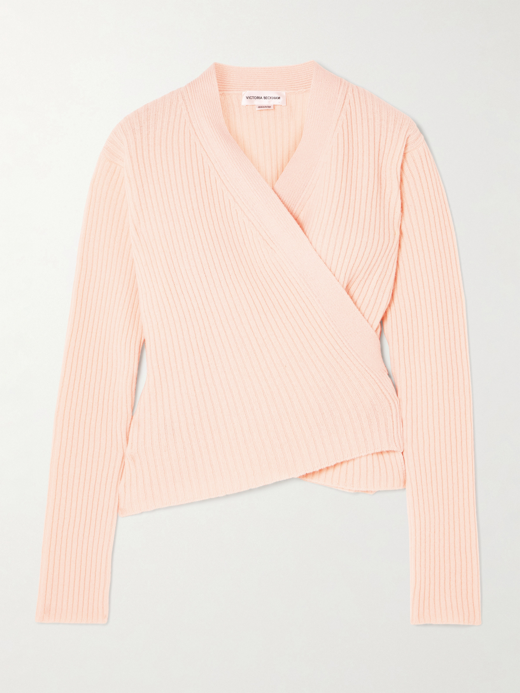 Victoria Beckham Wrap-effect ribbed wool and cashmere-blend cardigan