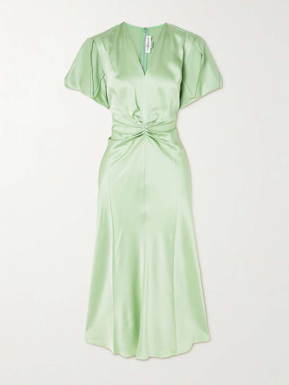 gathered satin midi dress