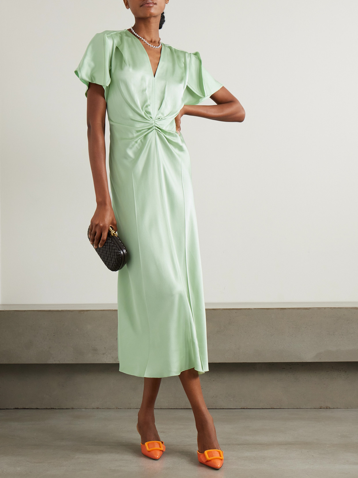 Victoria Beckham Jade Green Ruffled Midi Dress In Green