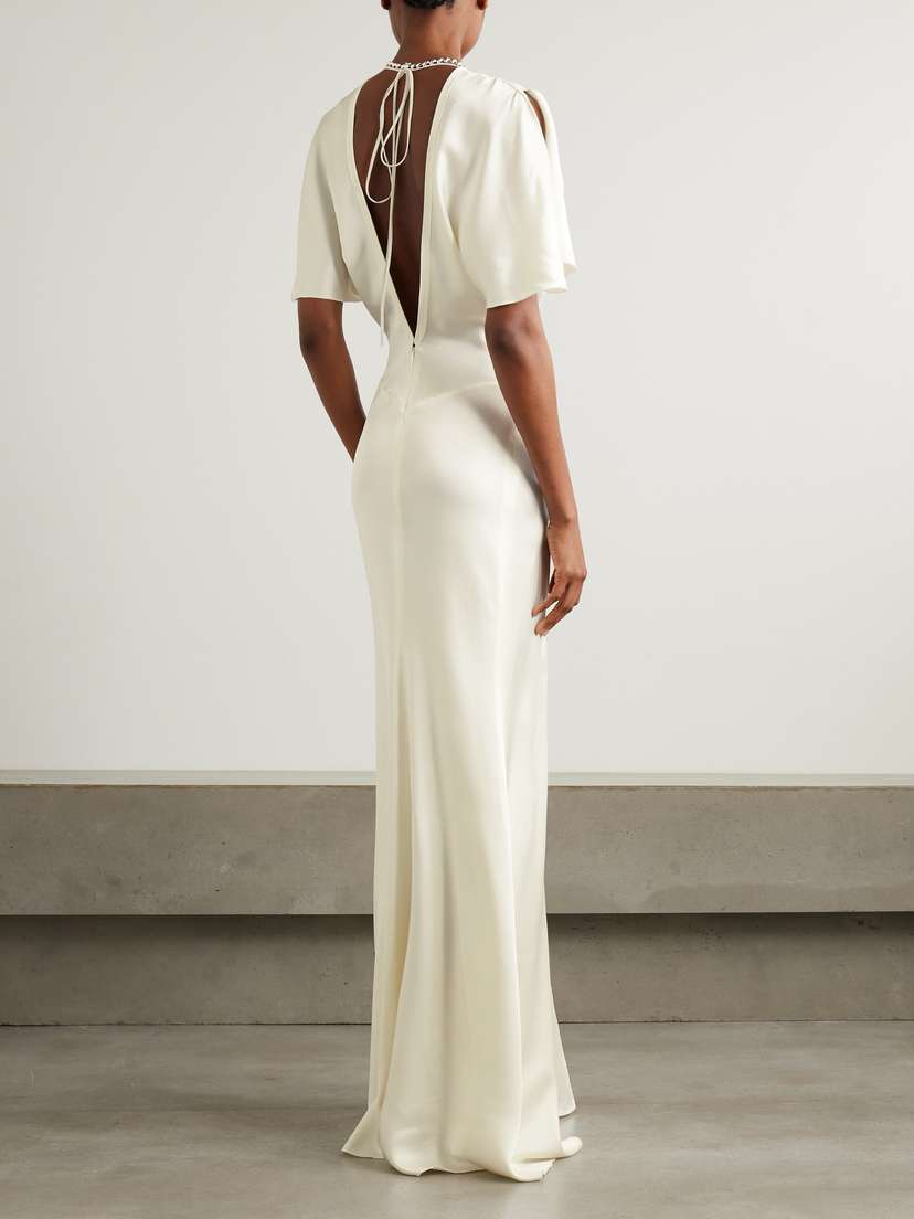 Victoria Beckham Gathered Open-back Satin Maxi Dress | Women's...