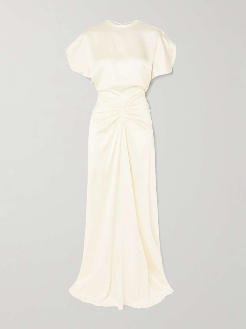 Victoria Beckham Gathered Open-back Satin Maxi Dress