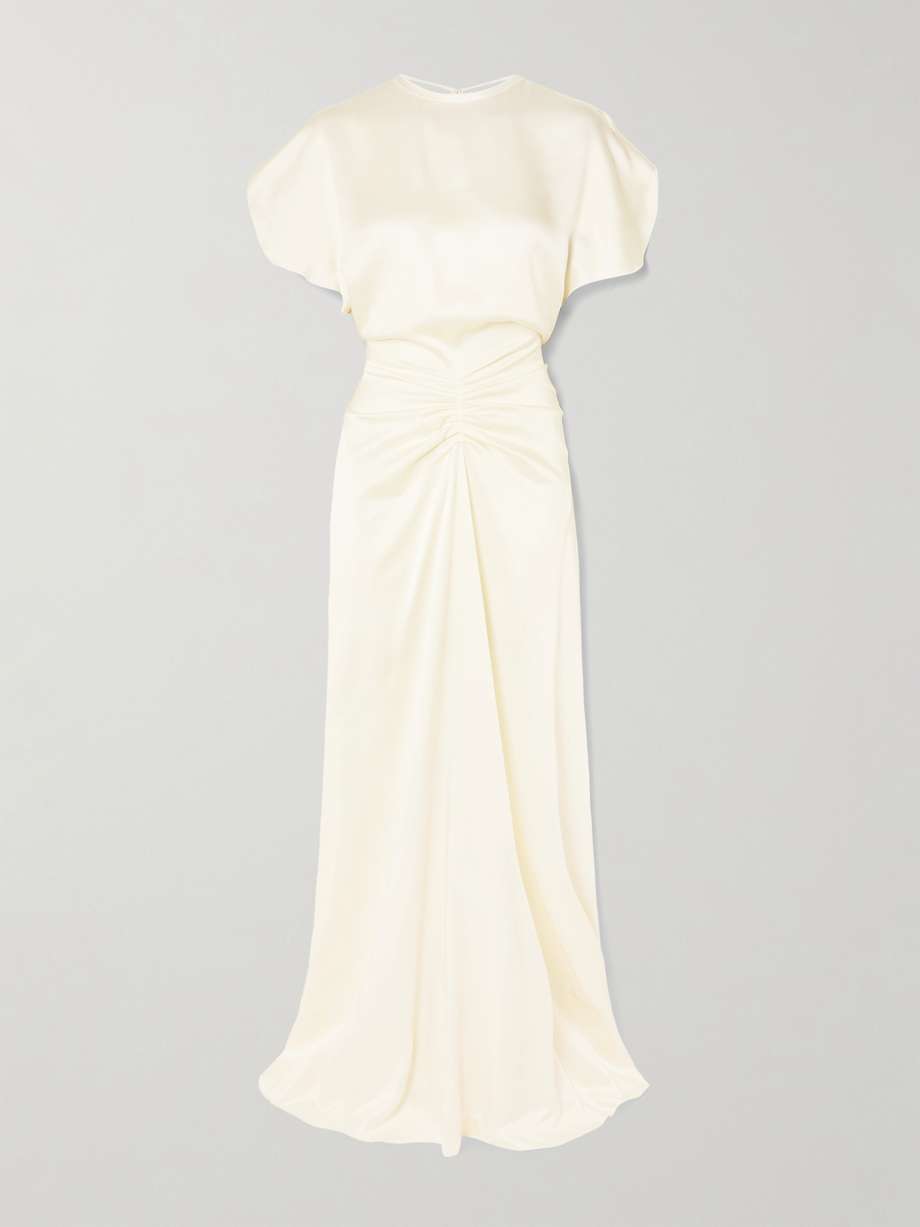gathered open-back satin maxi dress