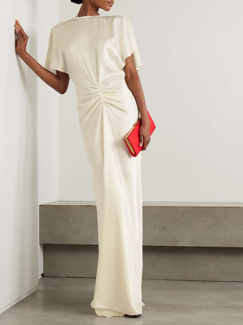 Victoria Beckham Gathered Open-back Satin Maxi Dress | Women's...
