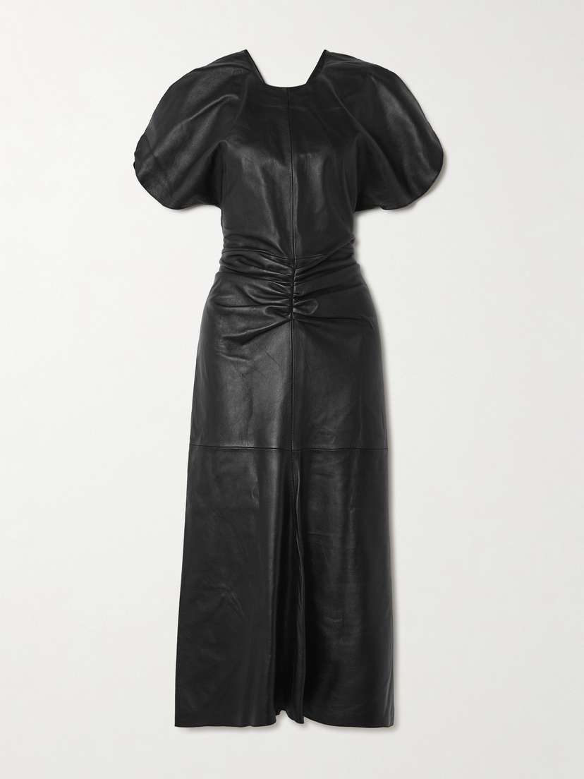 Victoria Beckham Gathered Leather Midi Dress