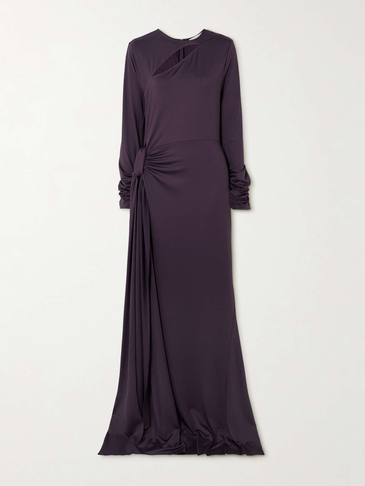 Victoria Beckham Tie-detailed Gathered Cut-out Stretch-jersey Gown In Purple