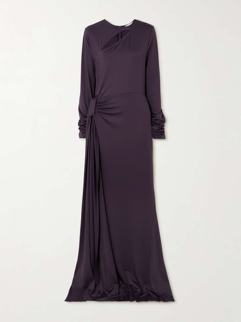 Victoria Beckham Tie-detailed Gathered Cut-out Stretch-jersey Gown