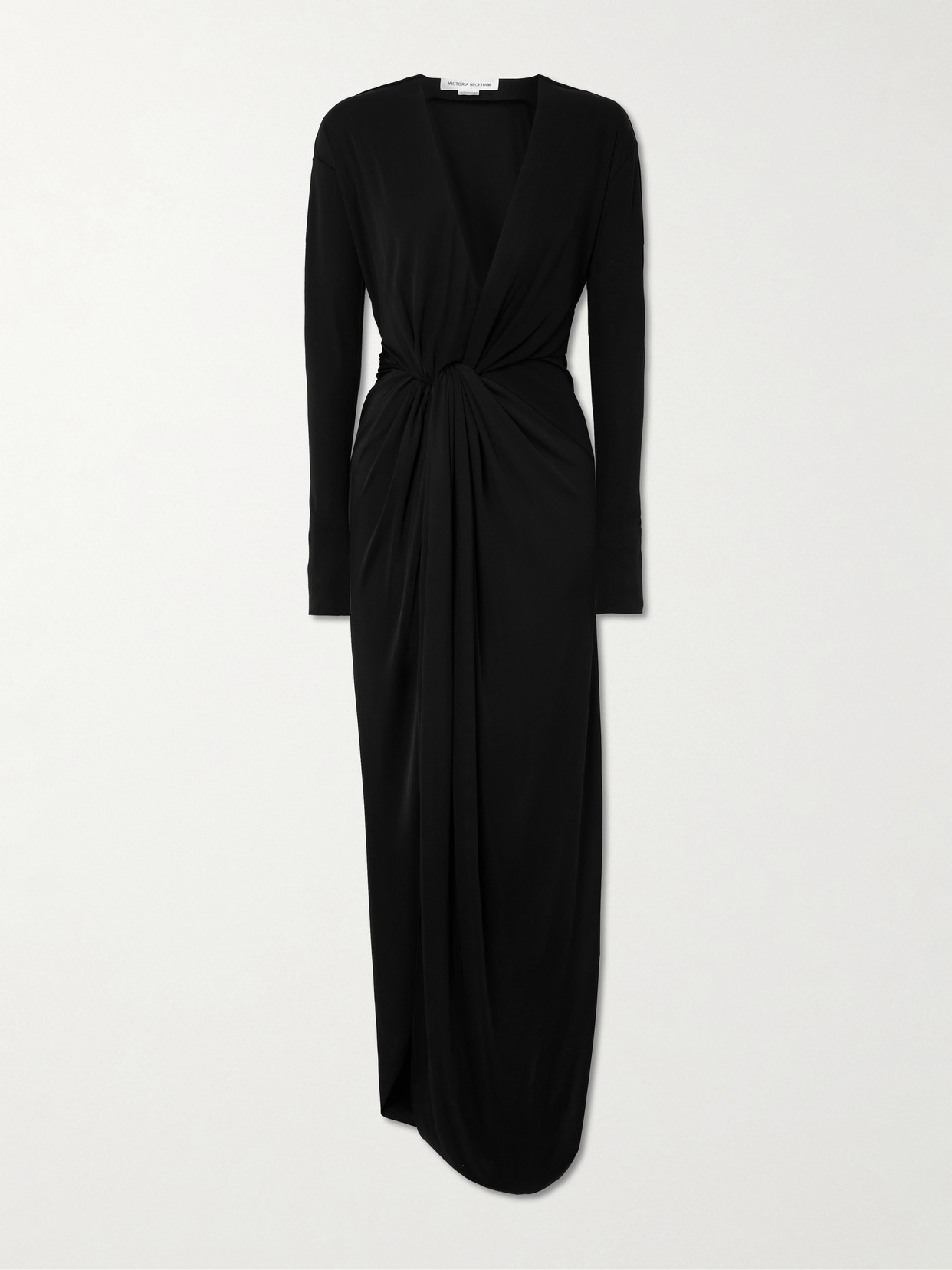 Victoria Beckham Knotted Draped Jersey Midi Dress In Black