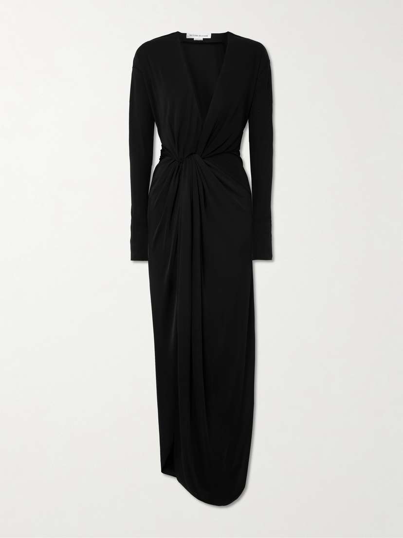 Victoria Beckham Knotted Draped Jersey Midi Dress