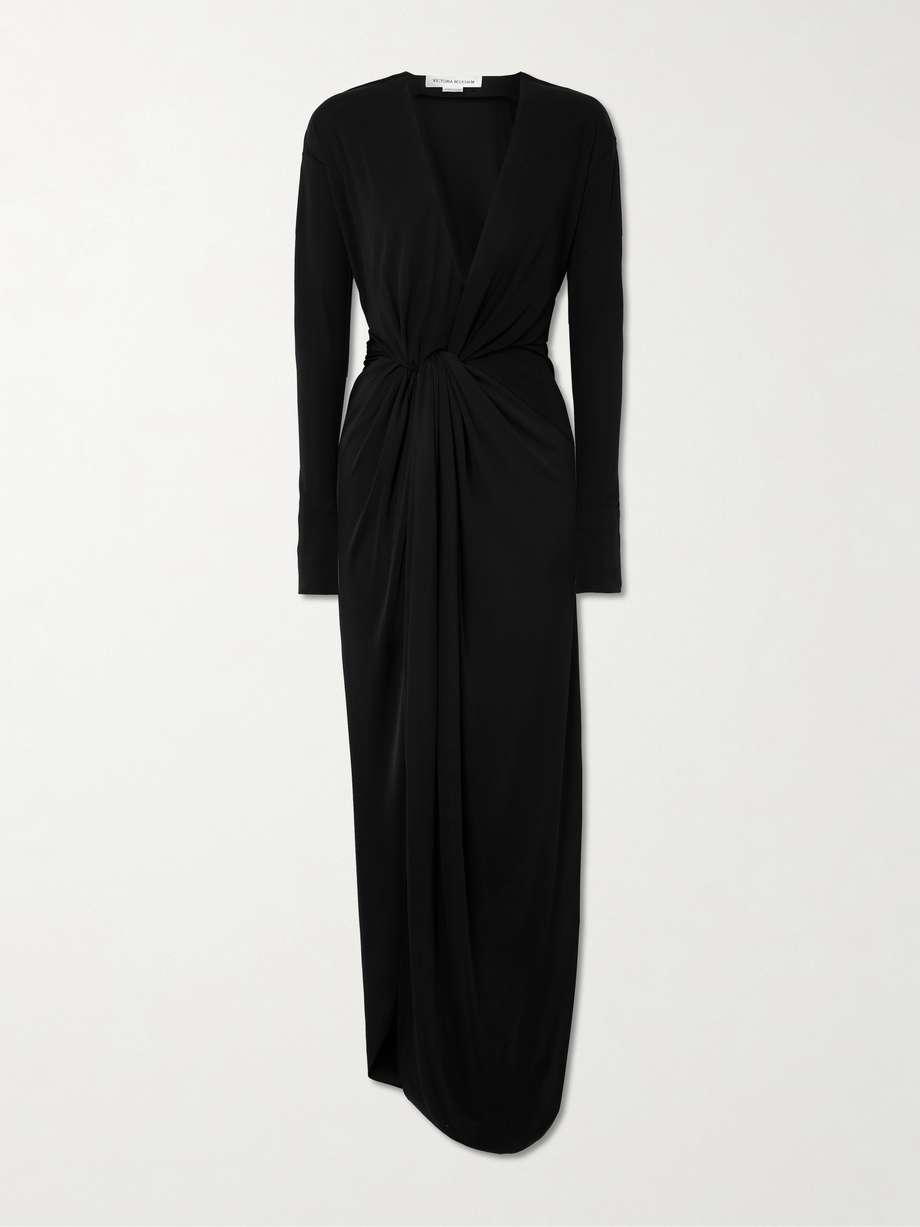 knotted draped jersey midi dress