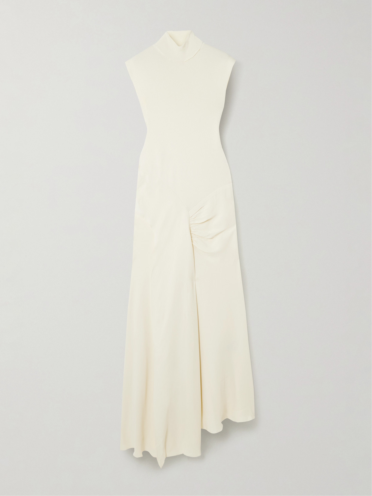 Victoria Beckham Asymmetric Ribbed-knit And Draped Crepe Turtleneck Dress In Cream