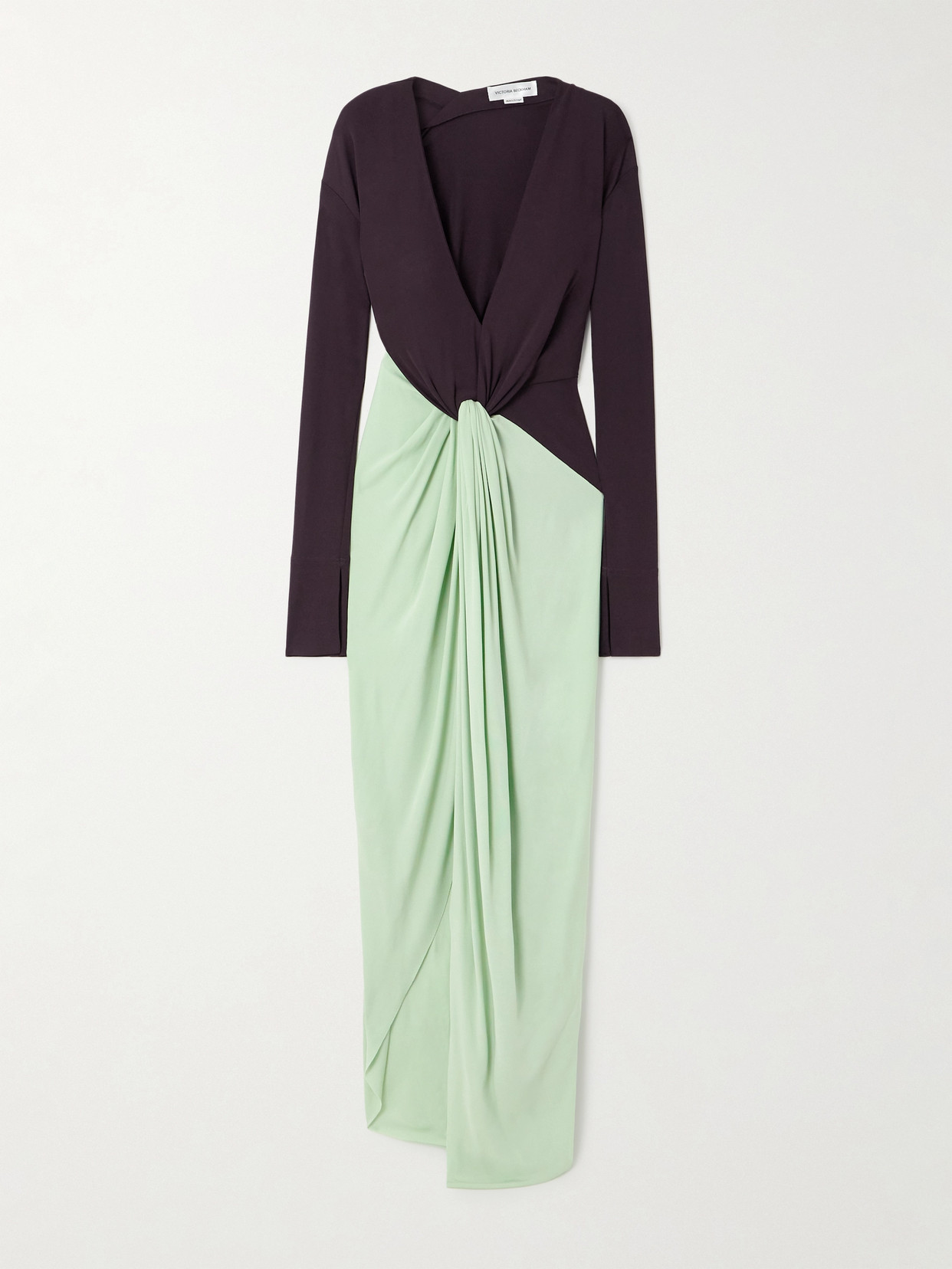 Victoria Beckham Colorblock Knot Detail Jersey Gown In Purple