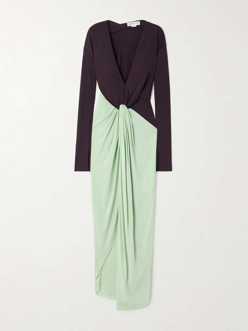 Victoria Beckham Knotted Gathered Two-tone Jersey Gown