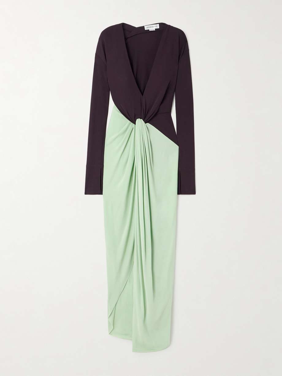 knotted gathered two-tone jersey gown