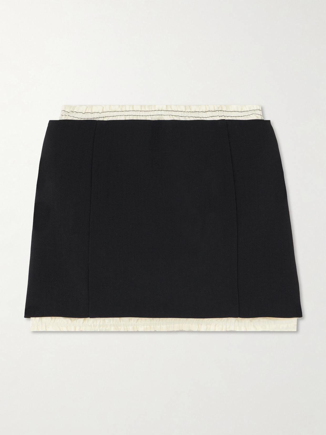 Victoria Beckham Layered Ruched Satin-trimmed Crepe Mini Skirt In Black