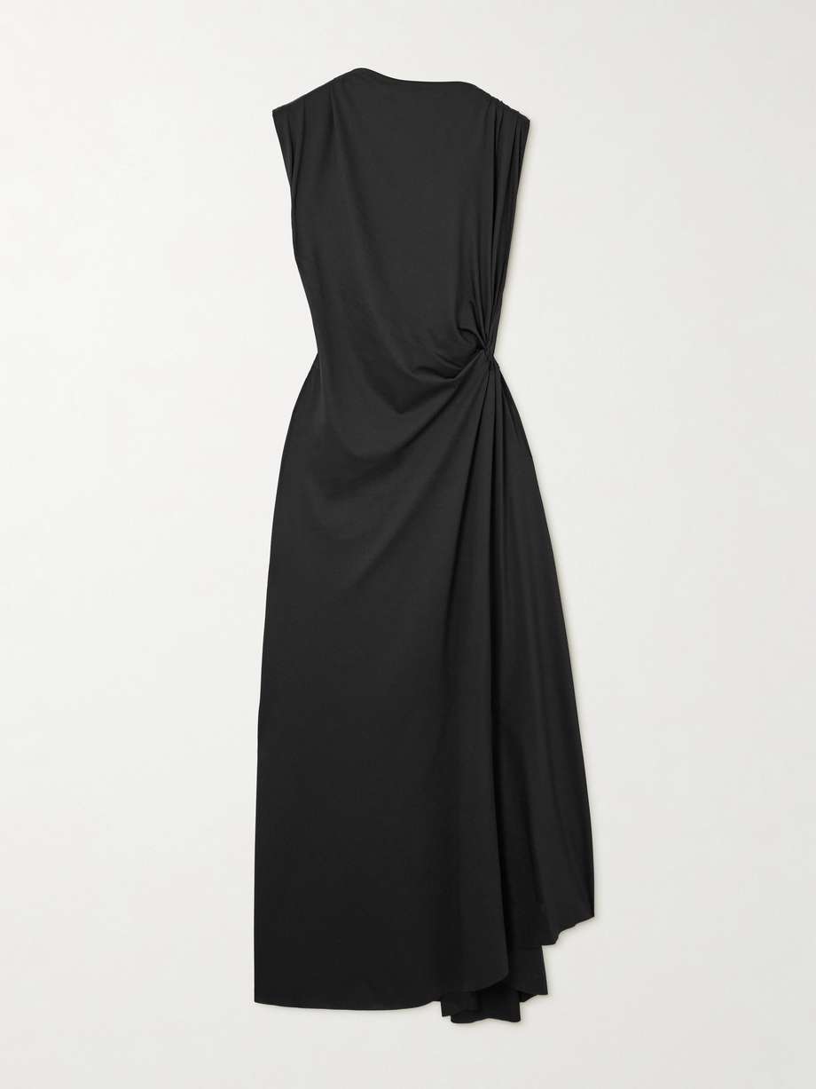 asymmetric draped crepe midi dress