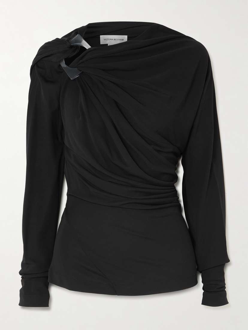 Victoria Beckham Asymmetric Embellished Draped Jersey Top