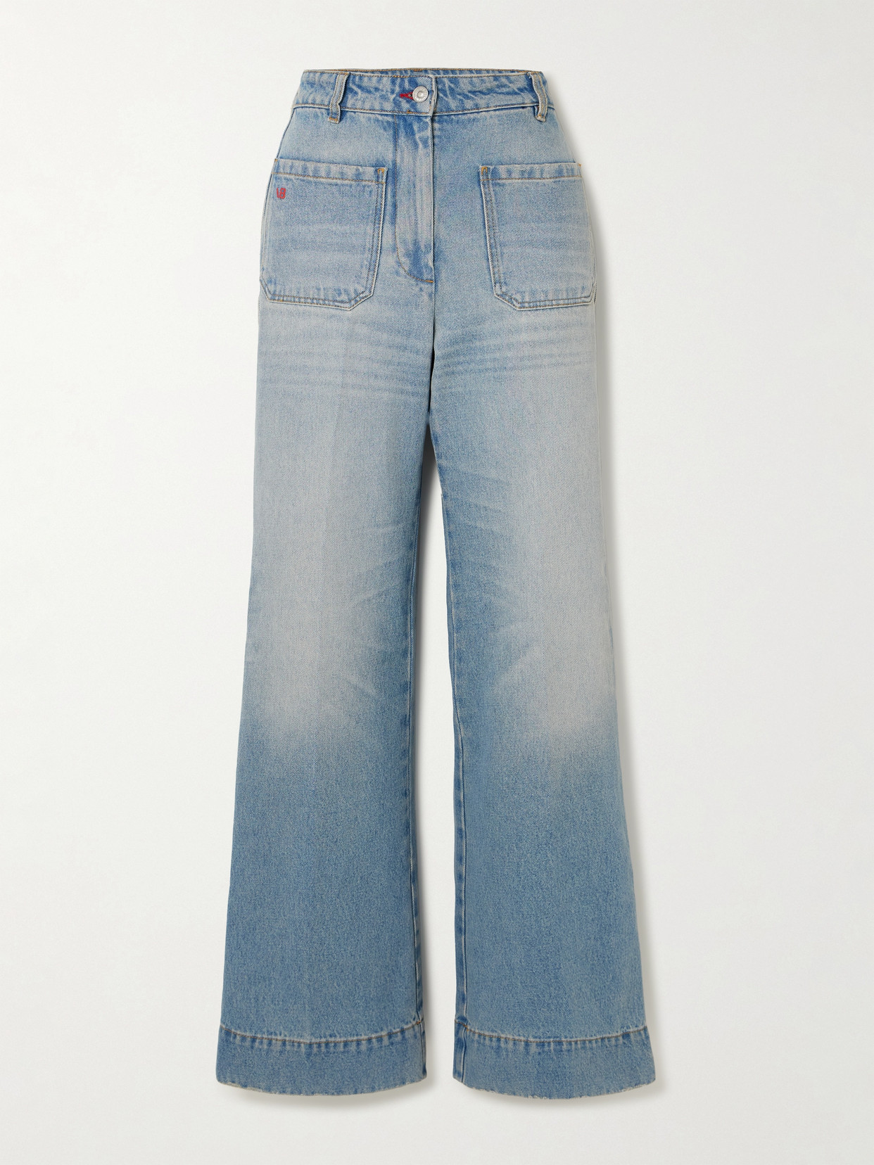 Victoria Beckham Alina Embroidered High-rise Wide-leg Jeans In Blue