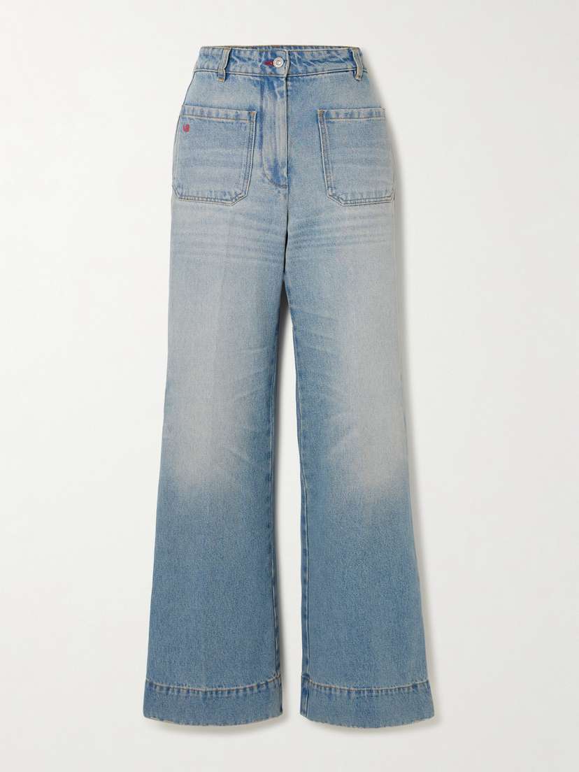Victoria Beckham Alina Embroidered High-rise Wide-leg Jeans