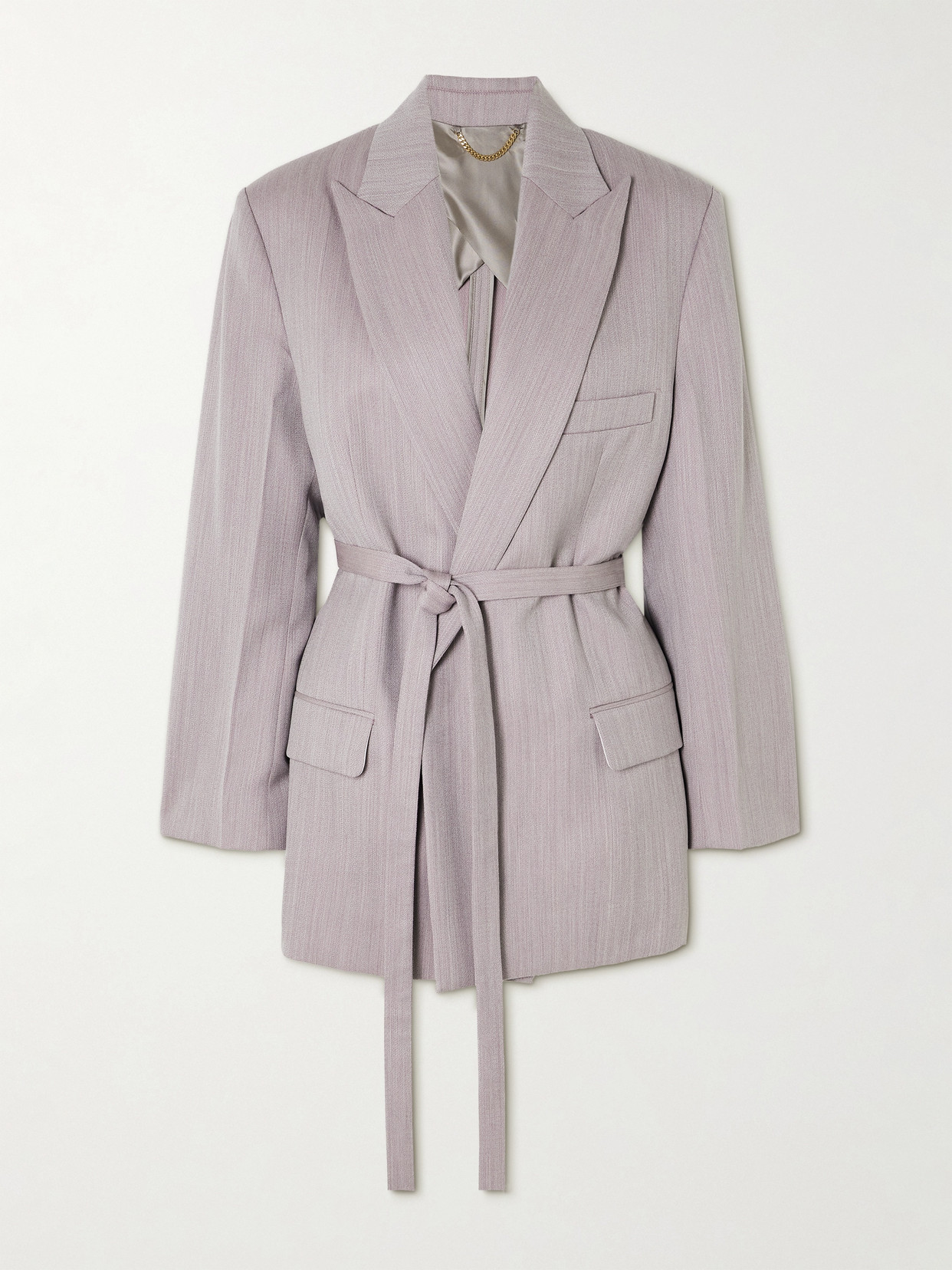 Victoria Beckham Belted Textured-wool Blazer In Gray