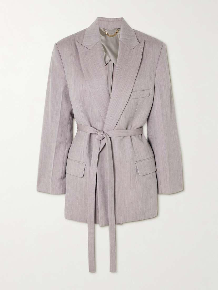 Victoria Beckham Belted Textured-wool Blazer