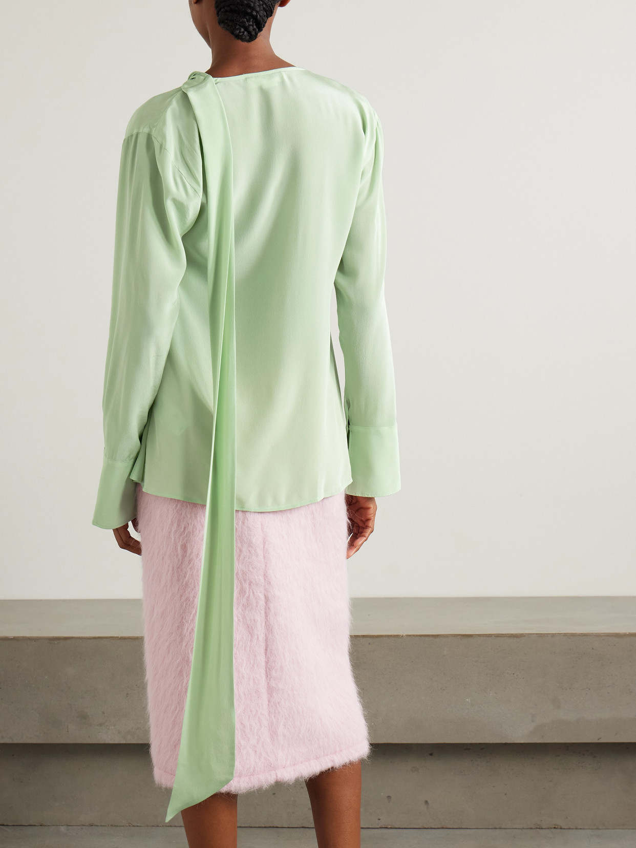 Victoria Beckham Twisted Wrap-effect Silk-crepe Blouse In Green