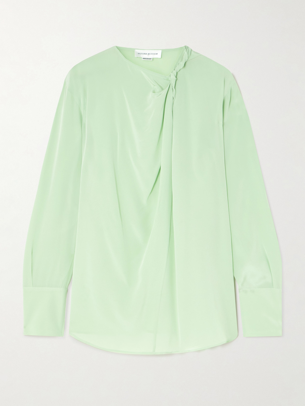 Victoria Beckham Twisted Wrap-effect Silk-crepe Blouse In Green