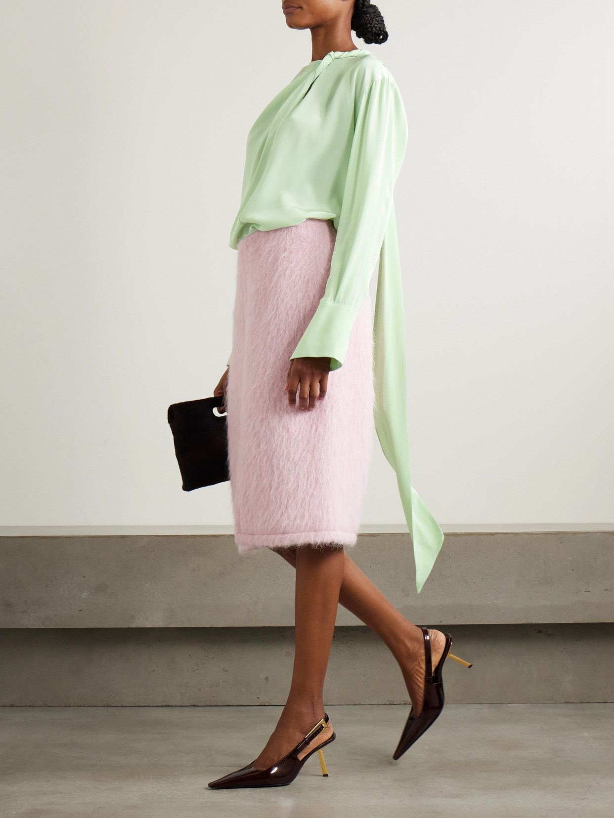 Victoria Beckham Twisted Wrap-effect Silk-crepe Blouse In Green