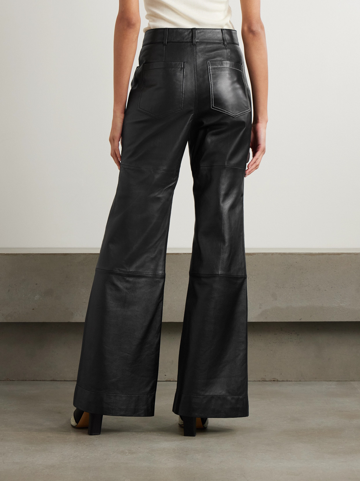 Victoria Beckham Alina Leather Flared Pants In Black