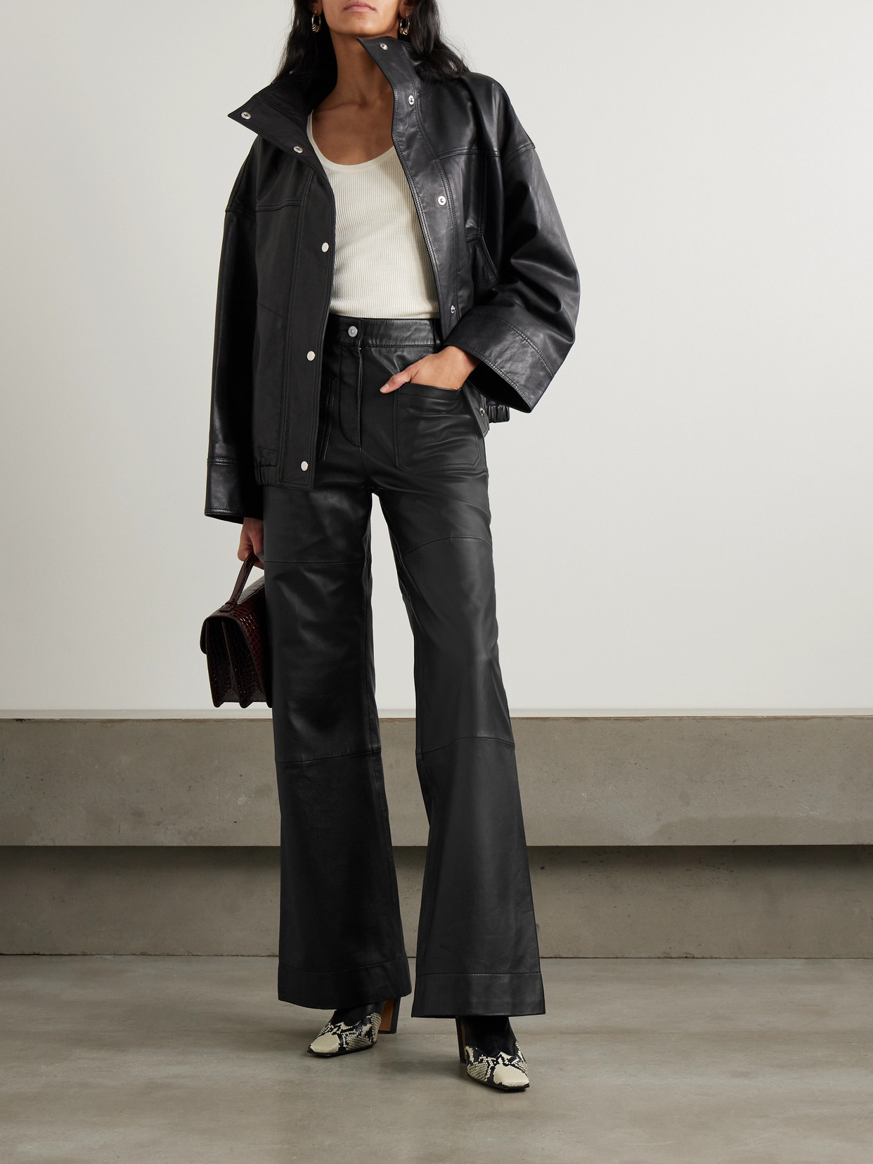 Victoria Beckham Alina Leather Flared Pants In Black