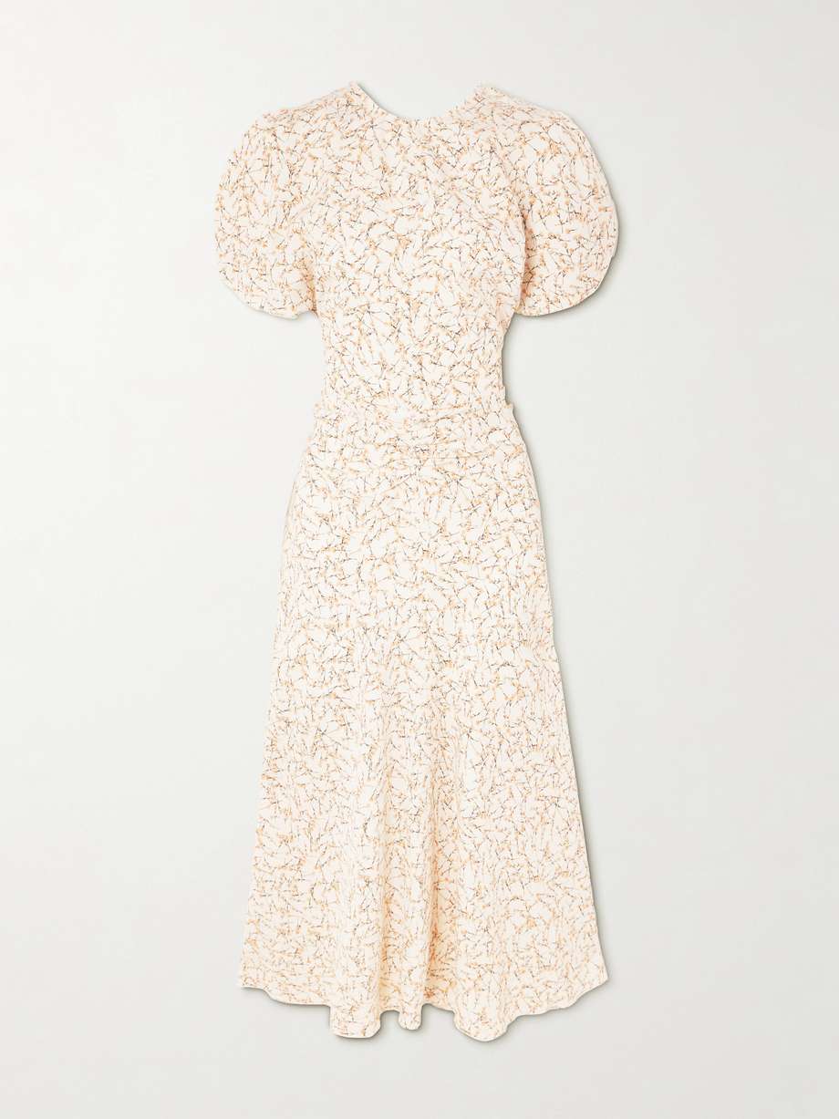 gathered floral-print voile midi dress