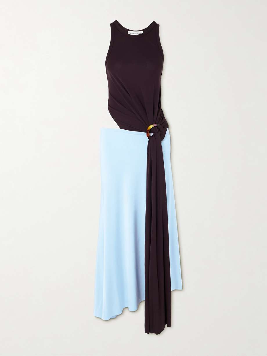 embellished two-tone cutout jersey midi dress
