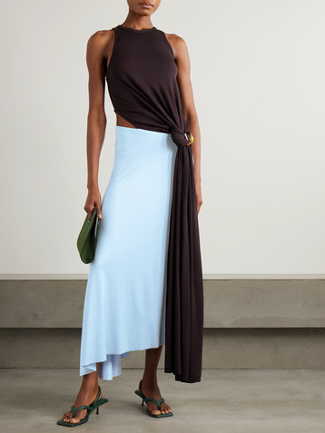 Victoria Beckham Embellished two-tone cutout jersey midi dress