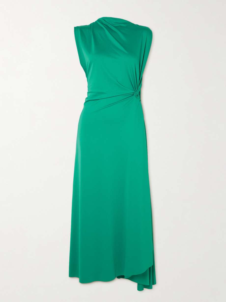 asymmetric draped stretch-crepe midi dress