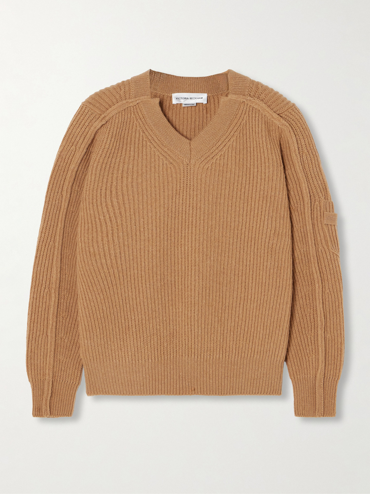 Victoria Beckham Ribbed Wool And Cashmere-blend Sweater In Neutrals