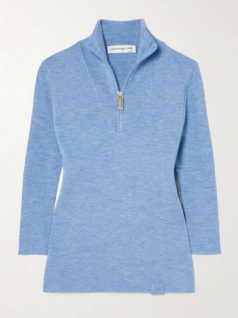Victoria Beckham Ribbed Merino Wool-blend Half-zip Sweater