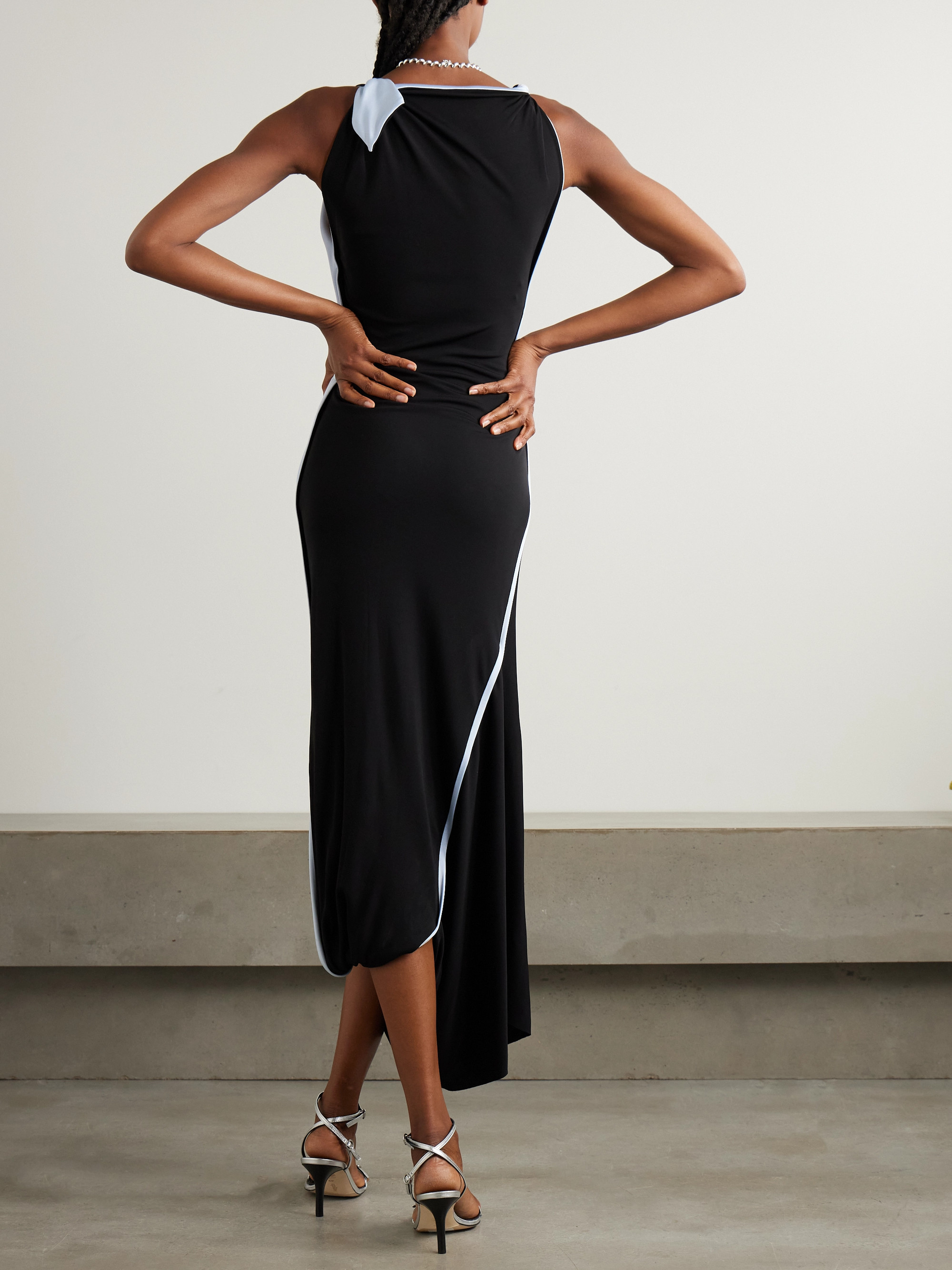 Victoria Beckham Asymmetric two-tone twisted jersey midi dress thumbnail