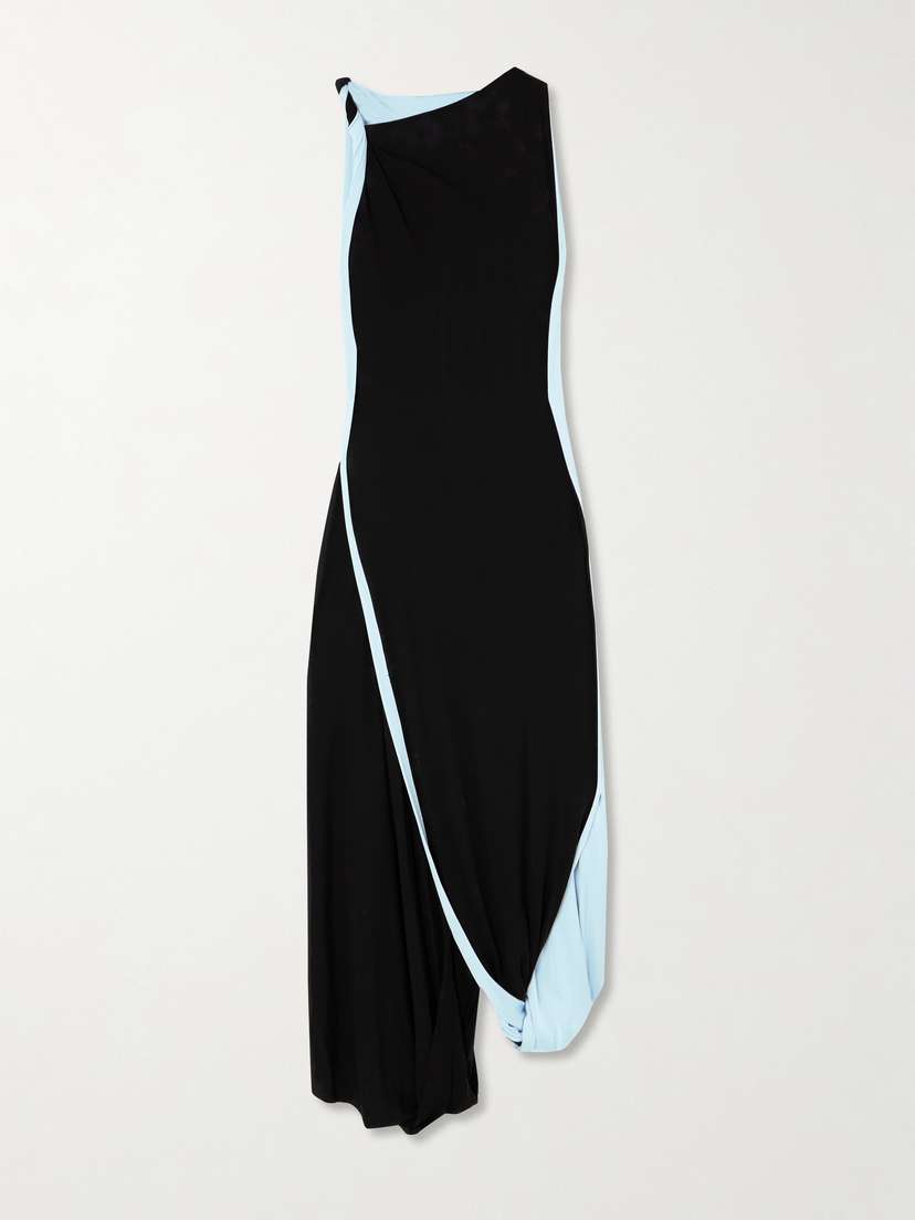 Victoria Beckham Asymmetric Two-tone Twisted Jersey Midi Dress