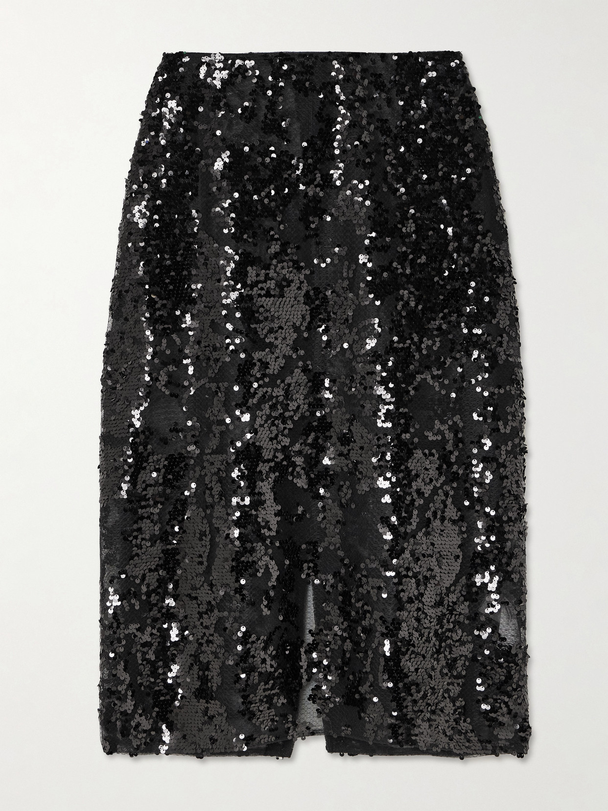 Victoria Beckham Sequined Tulle Midi Skirt In Black