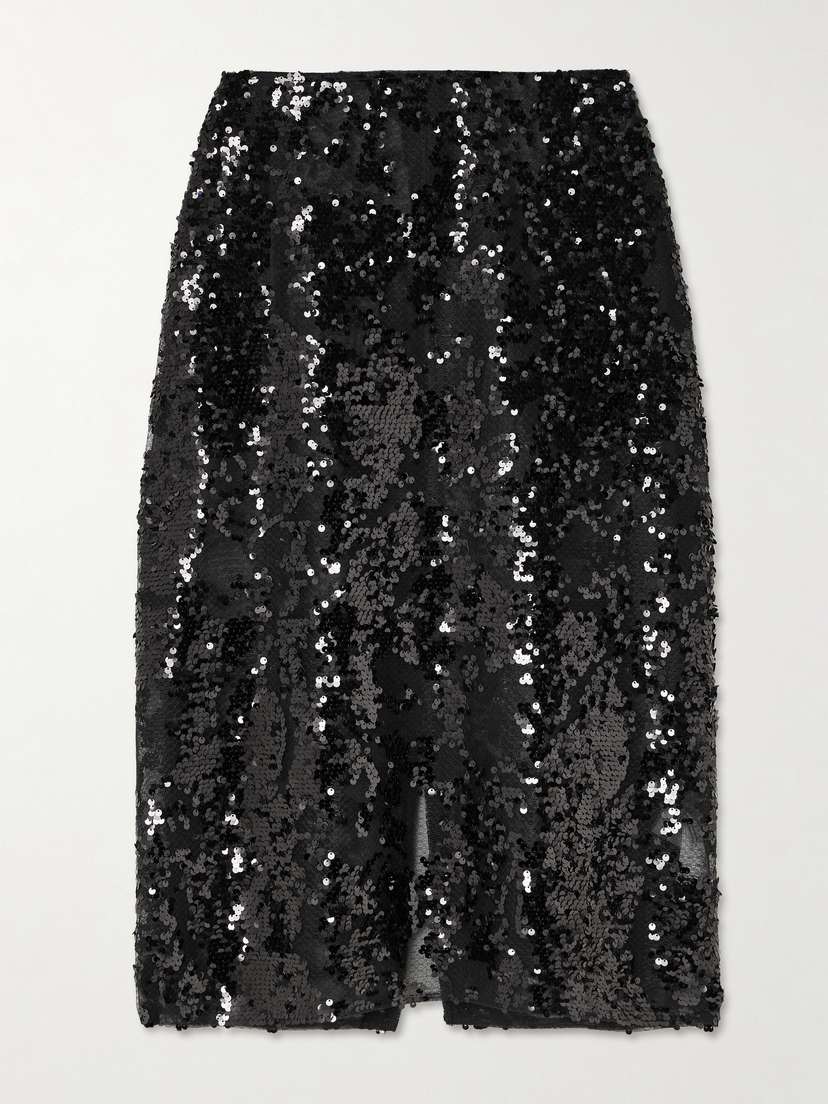 Victoria Beckham Sequined Tulle Midi Skirt