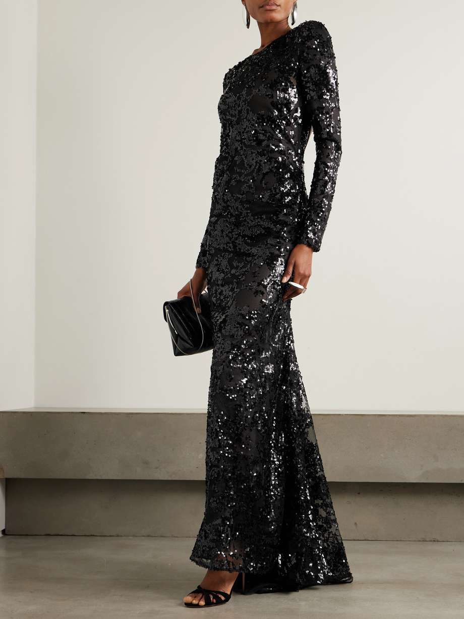 backless sequined tulle gown