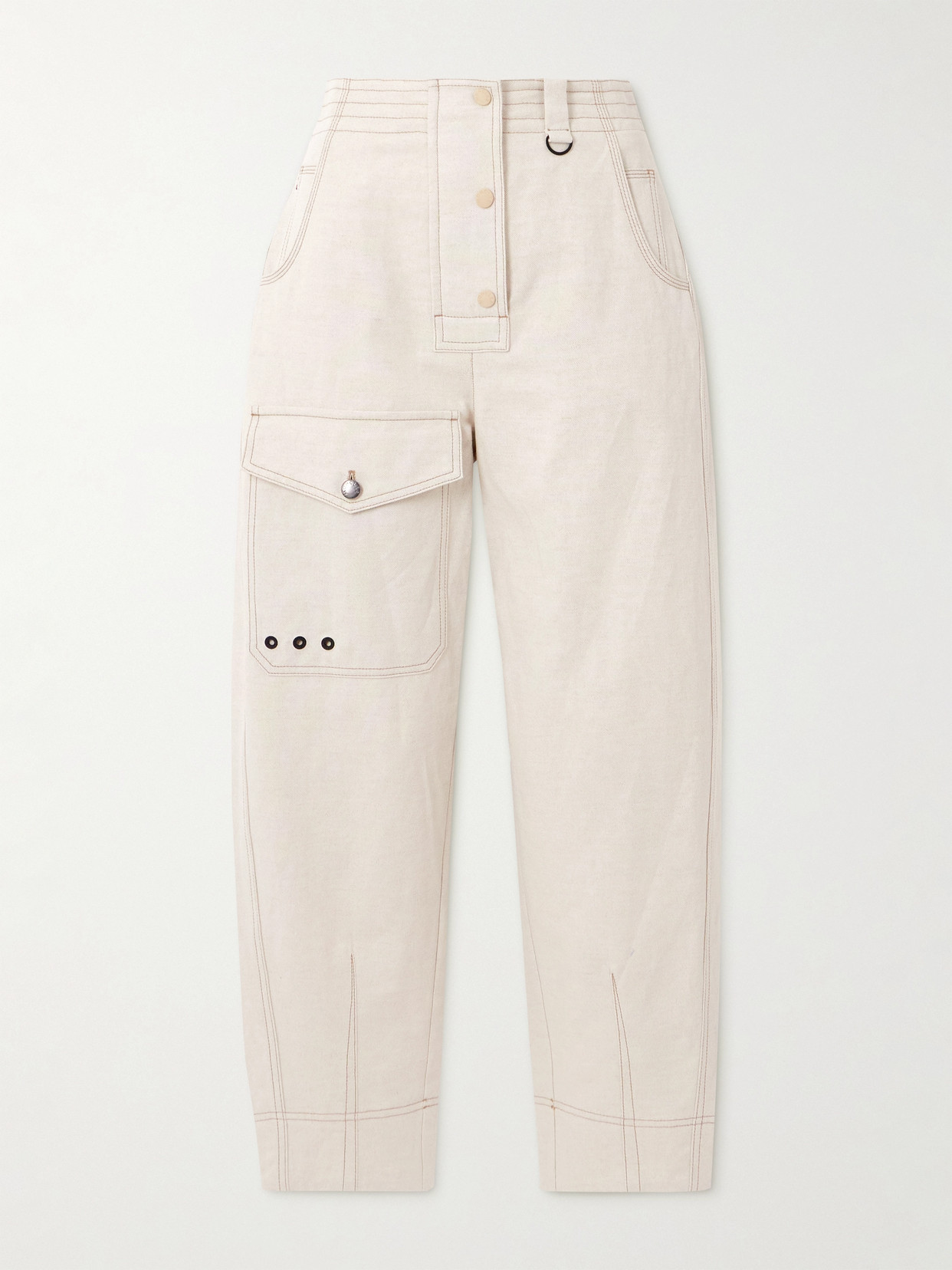 Moncler Eyelet-embellished Cotton And Linen-blend Canvas Tapered Cargo Pants In Neutrals