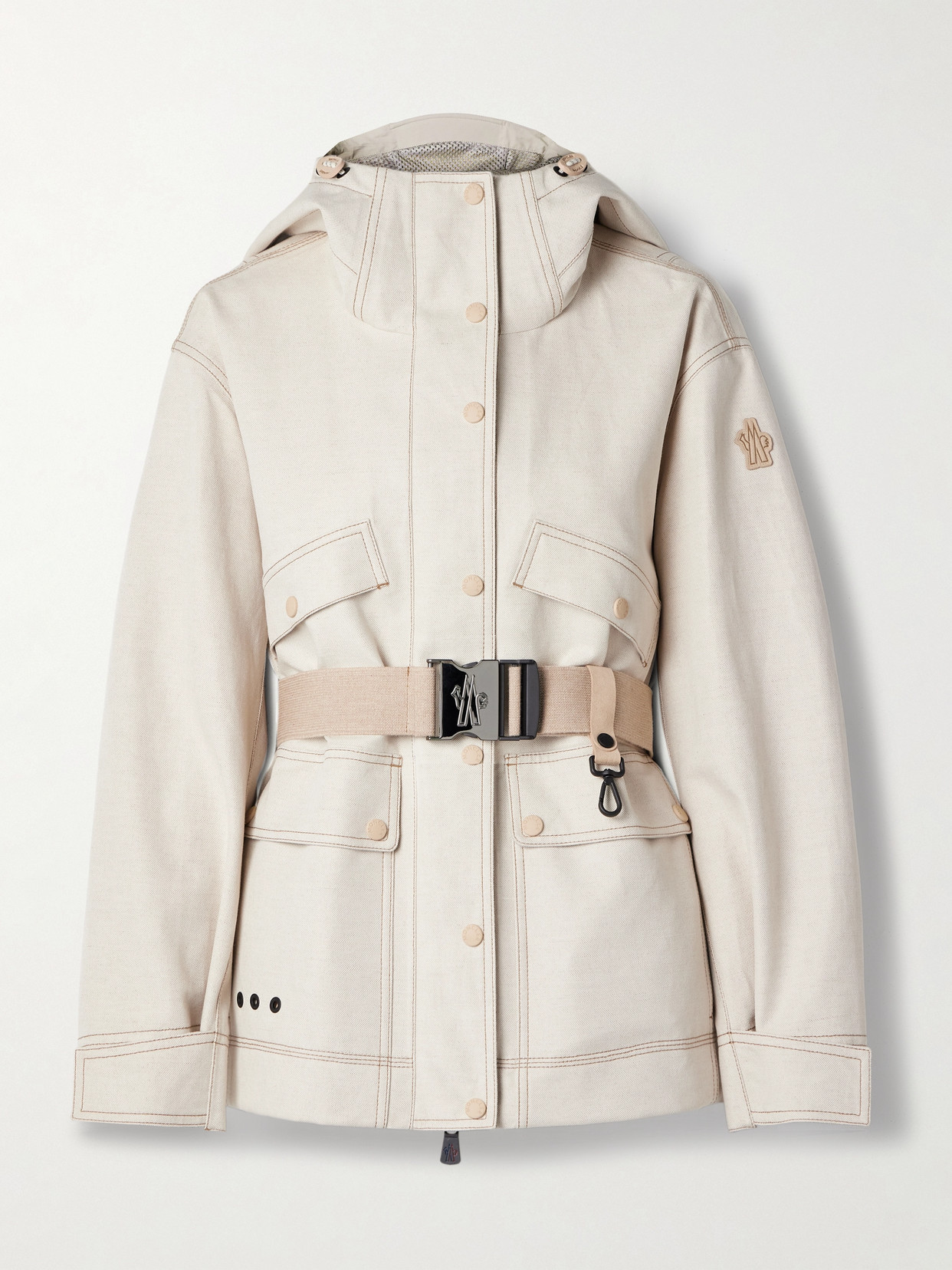 Moncler Tarkine Hooded Belted Canvas Jacket In Neutrals
