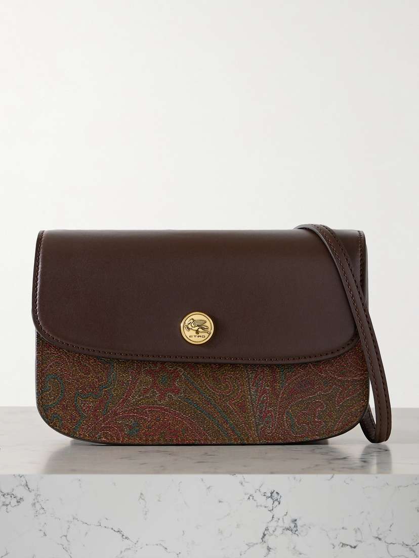 Etro Leather And Suede-trimmed Coated Canvas-jacquard Shoulder Bag
