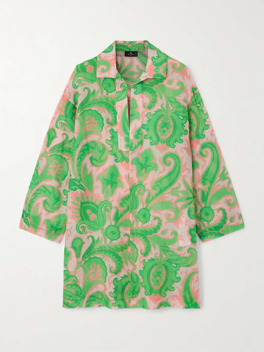 printed cotton and silk-blend mini shirt dress