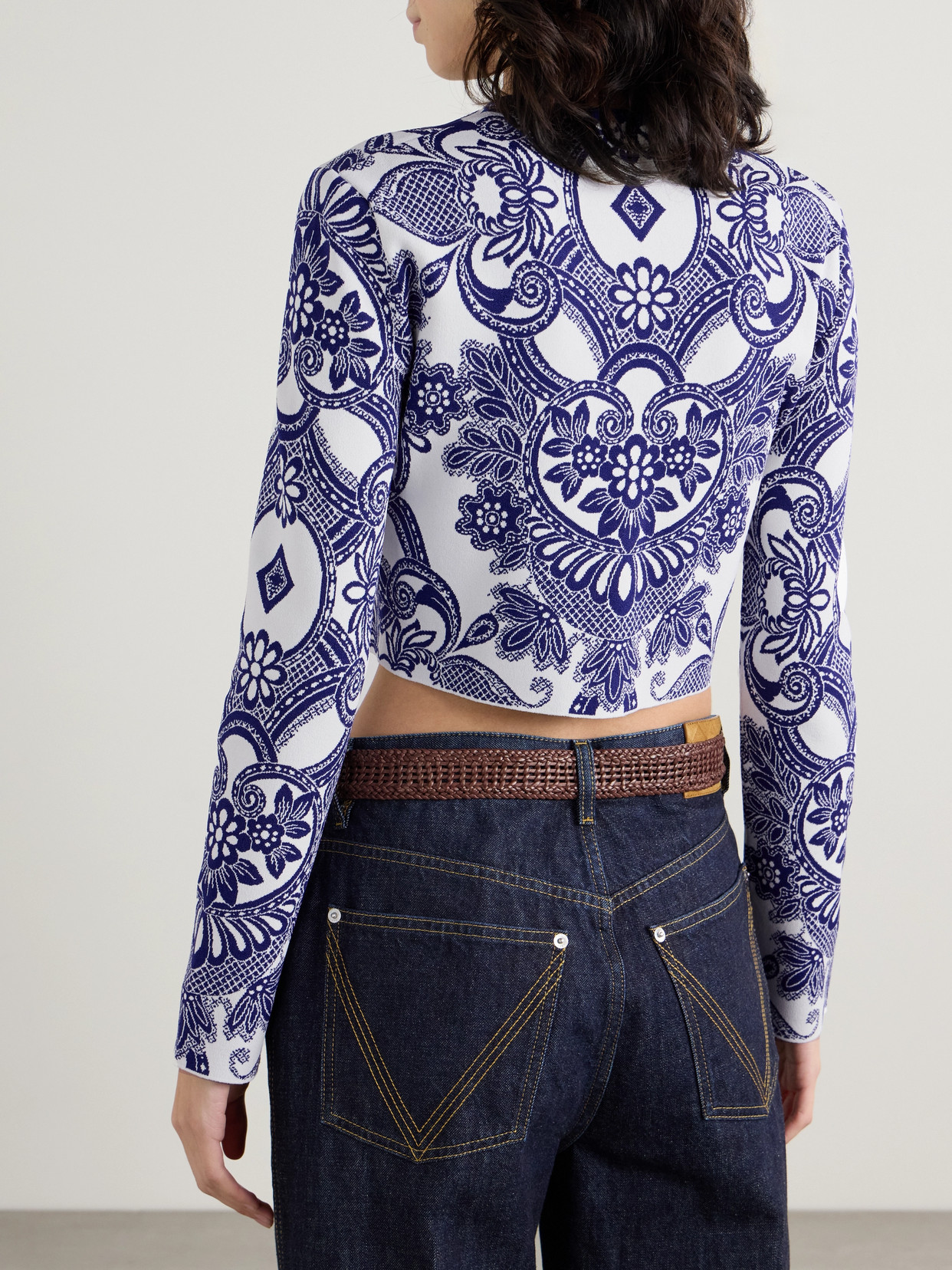 Etro Jacquard Knit Cardigan In Blue