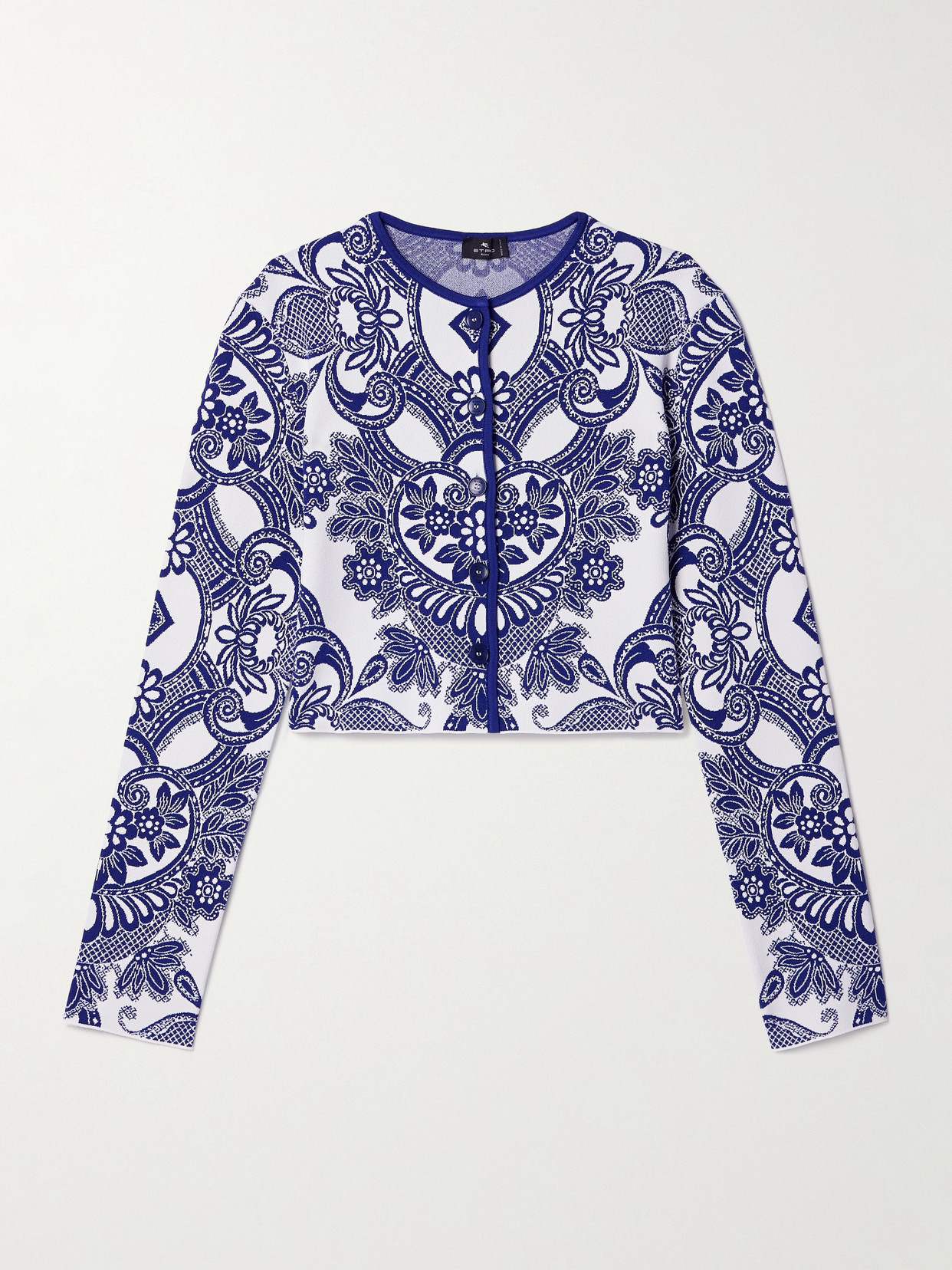 Etro - Cropped Jacquard-knit Cardigan - Blue